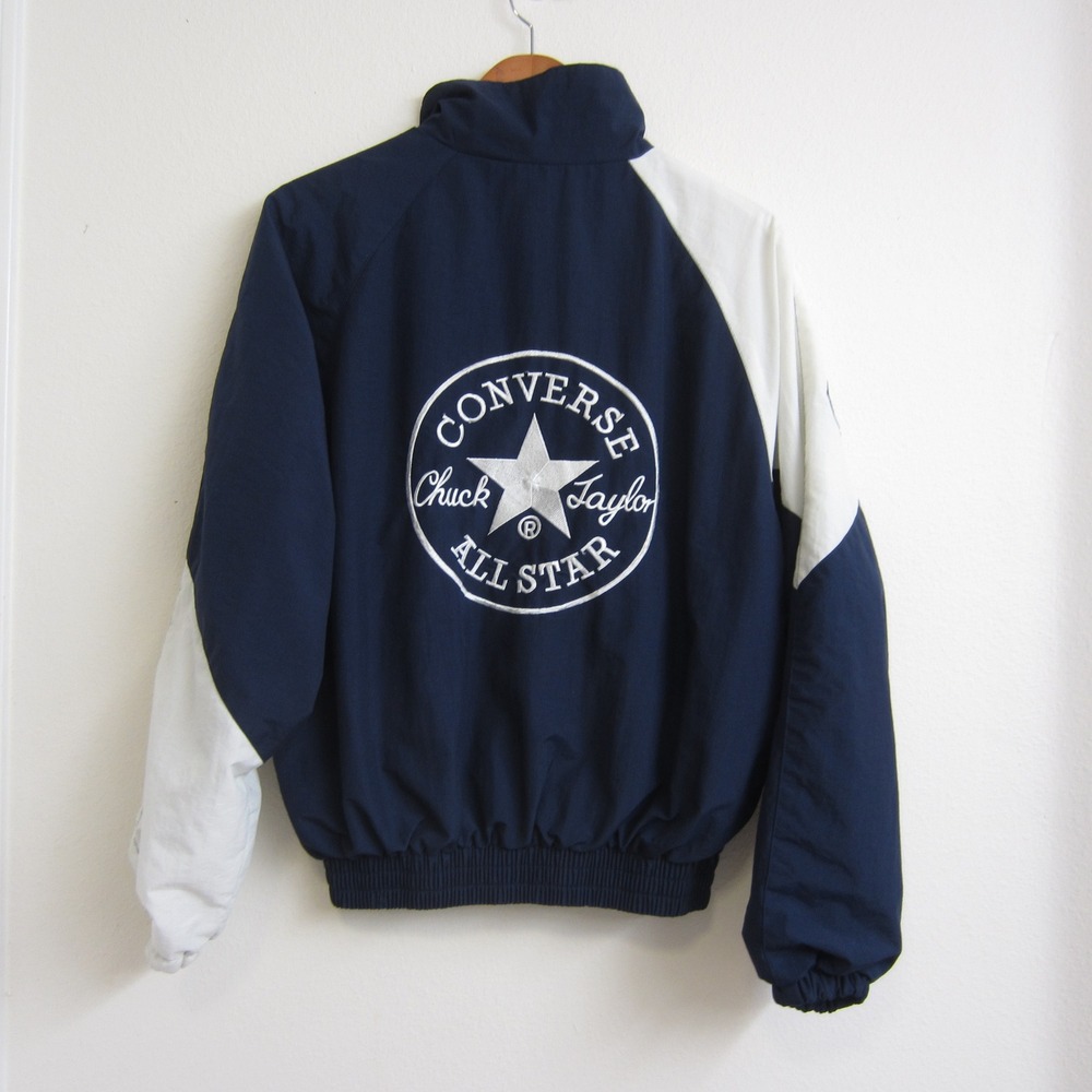 VTG Converse All Star X Chuck Taylor Basketball Jacket Mens M Navy Embroidered